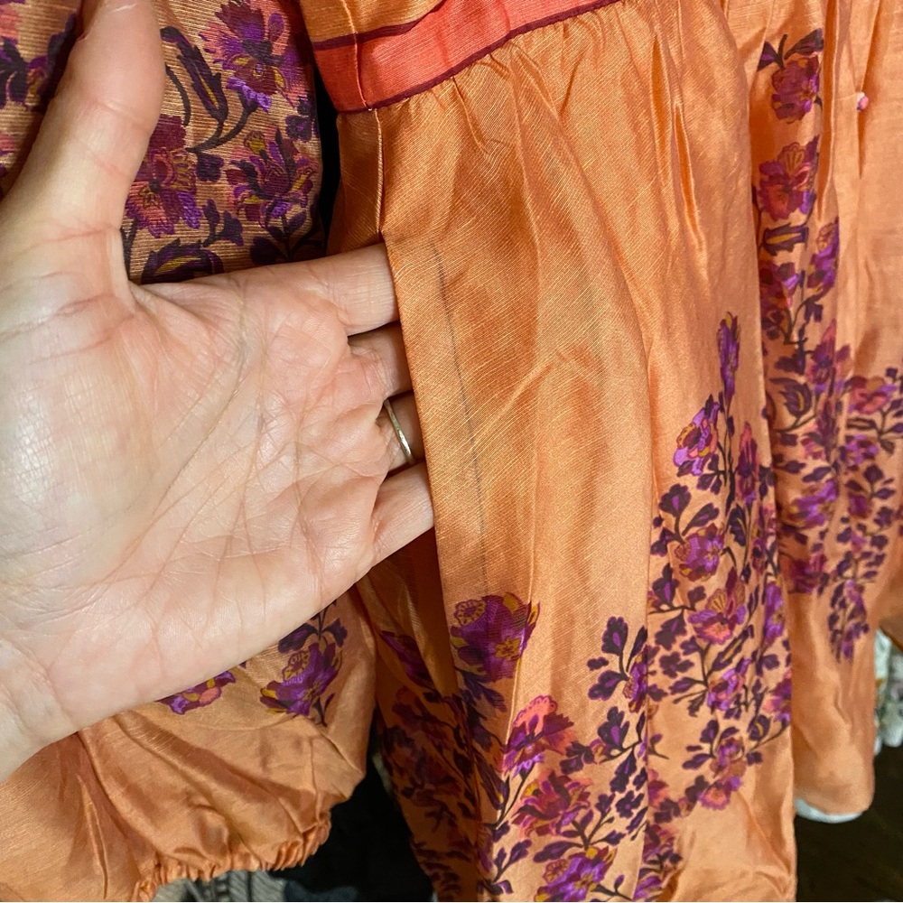CIEBON Mango Orange Purple Floral Long Sleeve Linen Blend Dress! - Picture 11 of 15